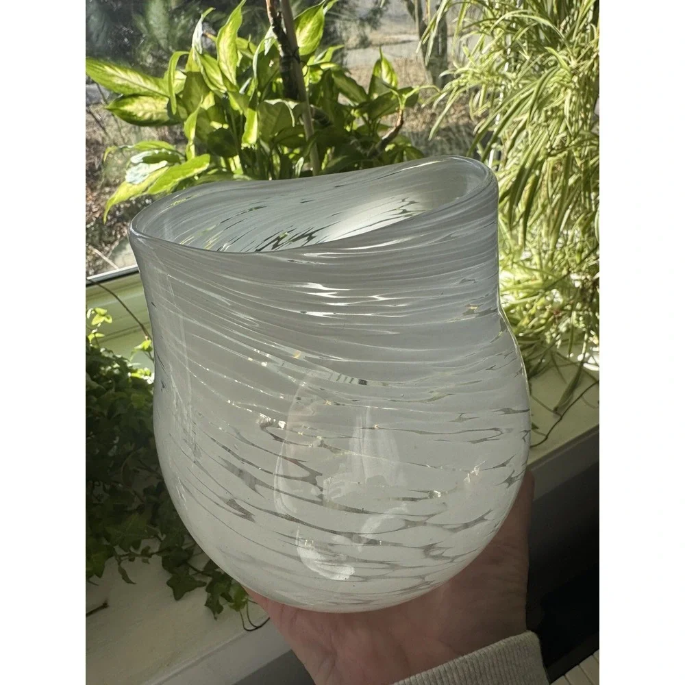 MCM MURANO Orb Vase White Swirl Pattern 7